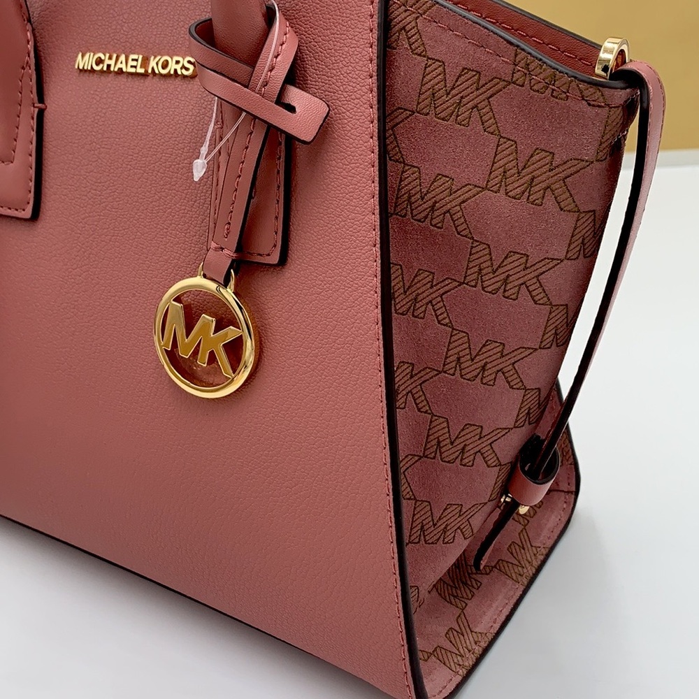MICHAEL KORS AVRIL SMALL LEATHER TOP ZIP SATCHEL ROSE COLOR - Picture 13 of 16